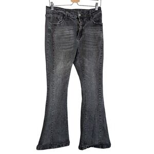 Large Gray Stretch Flare Jeans Women's Retro‎ Denim Pants
